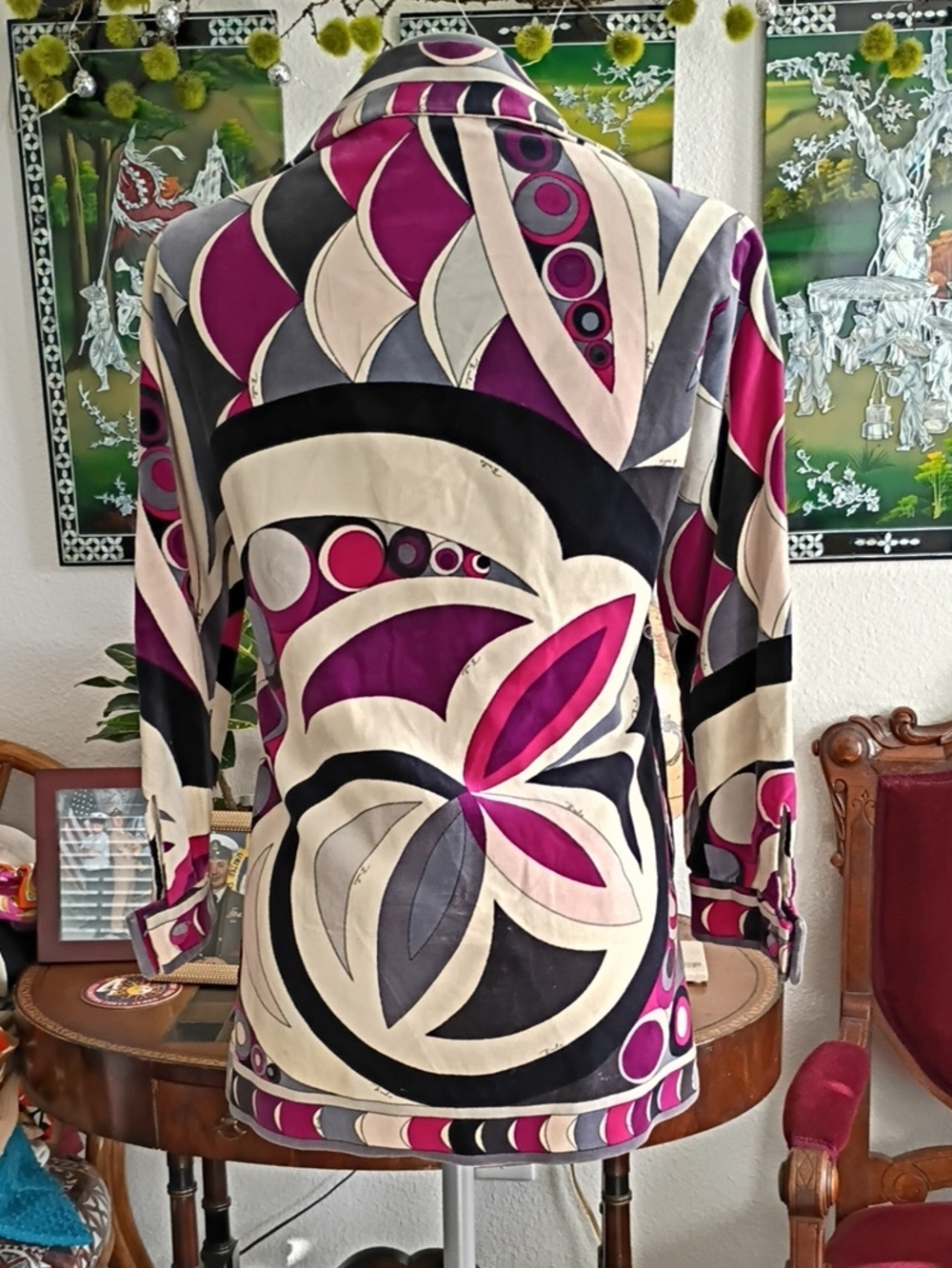 Emilio Pucci Vintage 1960s Velvet Jacket Pink Black And Cream Size Extra Small - Picture 4 of 5